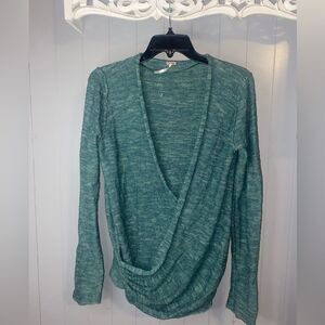 Free people Gotham faux wrap green sweater